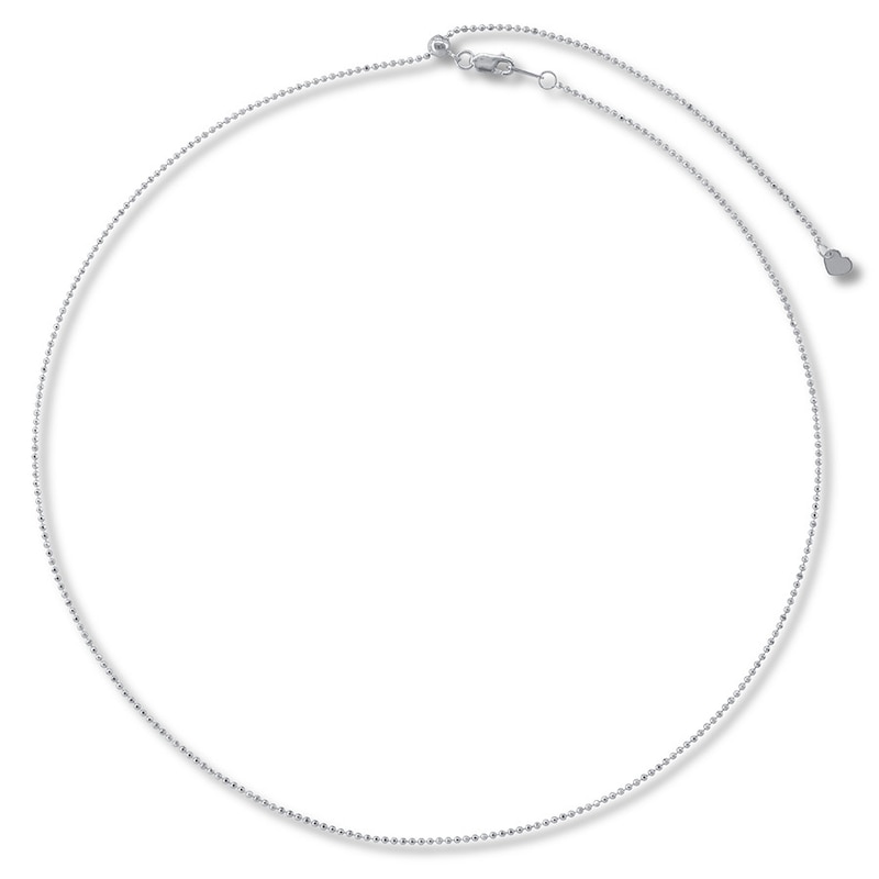 Main Image 1 of Diamond-Cut Solid Bead Necklace 10K White Gold Adjustable 20" 1.2mm