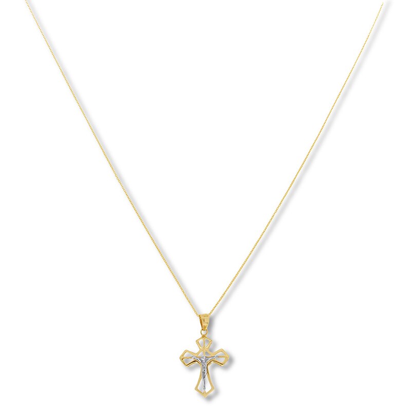 Main Image 1 of Contemporary Crucifix Necklace 14K Two-Tone Gold 18"
