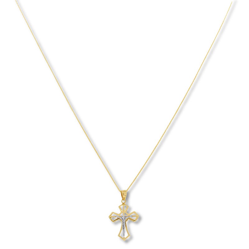 Contemporary Crucifix Necklace 14K Two-Tone Gold 18"