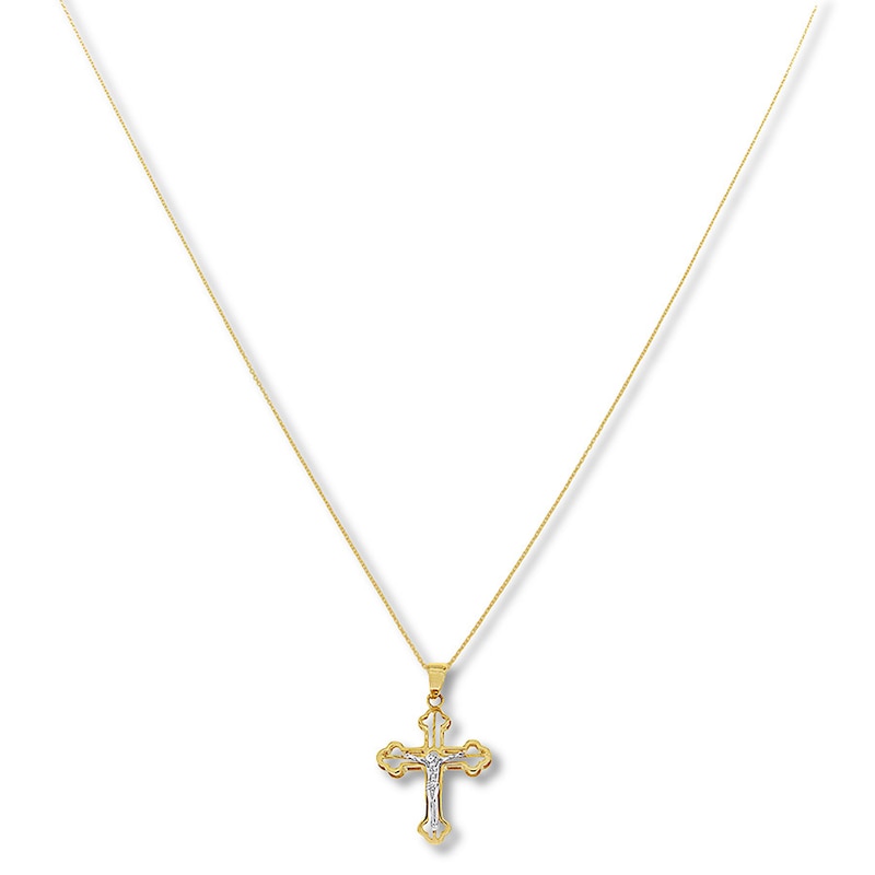 Contemporary Crucifix Necklace 14K Two-Tone Gold 18"