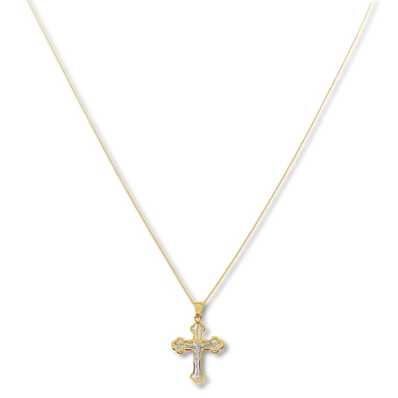 Main Image 1 of Contemporary Crucifix Necklace 14K Two-Tone Gold 18"