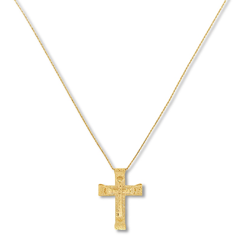 Filigree Ribbon Cross Necklace 14K Yellow Gold 18"