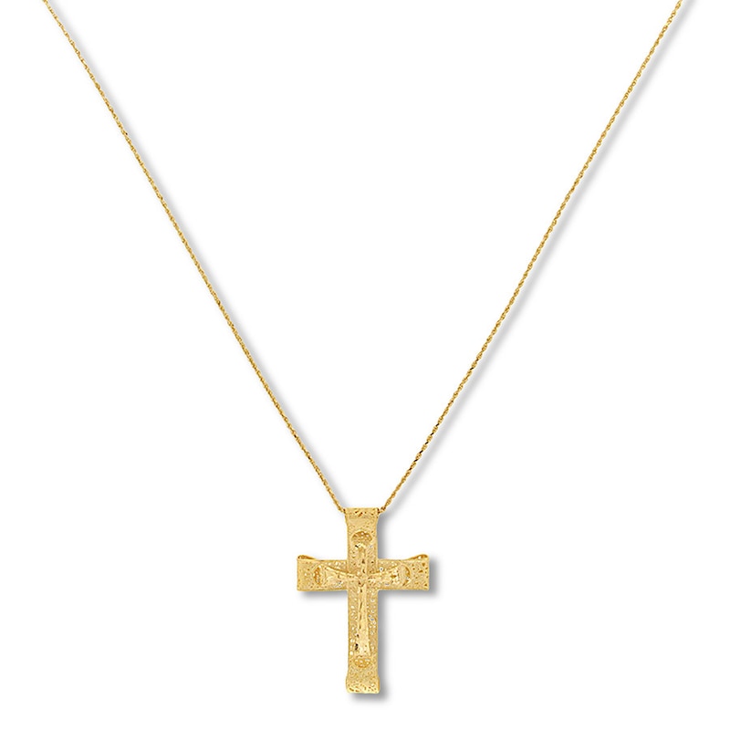Main Image 1 of Filigree Ribbon Cross Necklace 14K Yellow Gold 18"