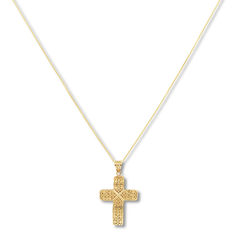 Main Image 1 of Wide Filigree Cross Necklace 14K Yellow Gold 18"