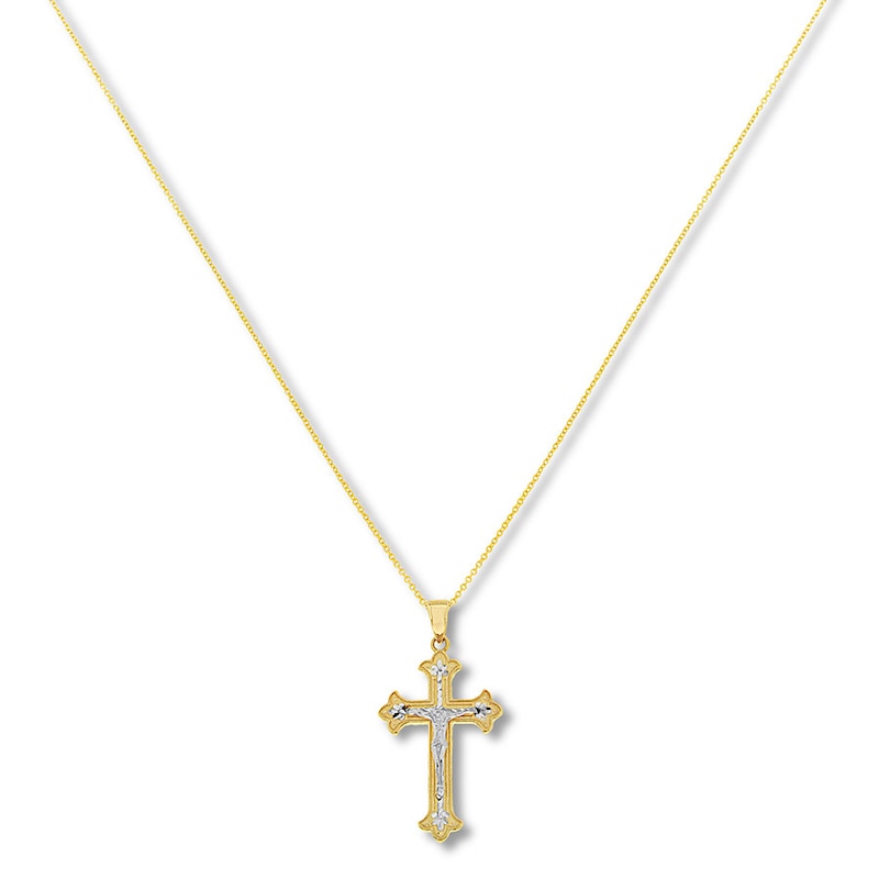 Crucifix Necklace 14K Two-Tone Gold 18"