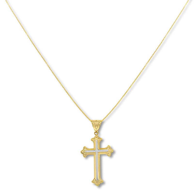 Gothic Cross Necklace 14K Two-Tone Gold 18"