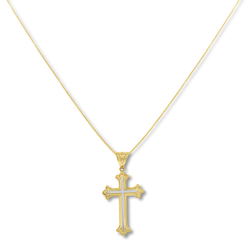 Main Image 1 of Gothic Cross Necklace 14K Two-Tone Gold 18"