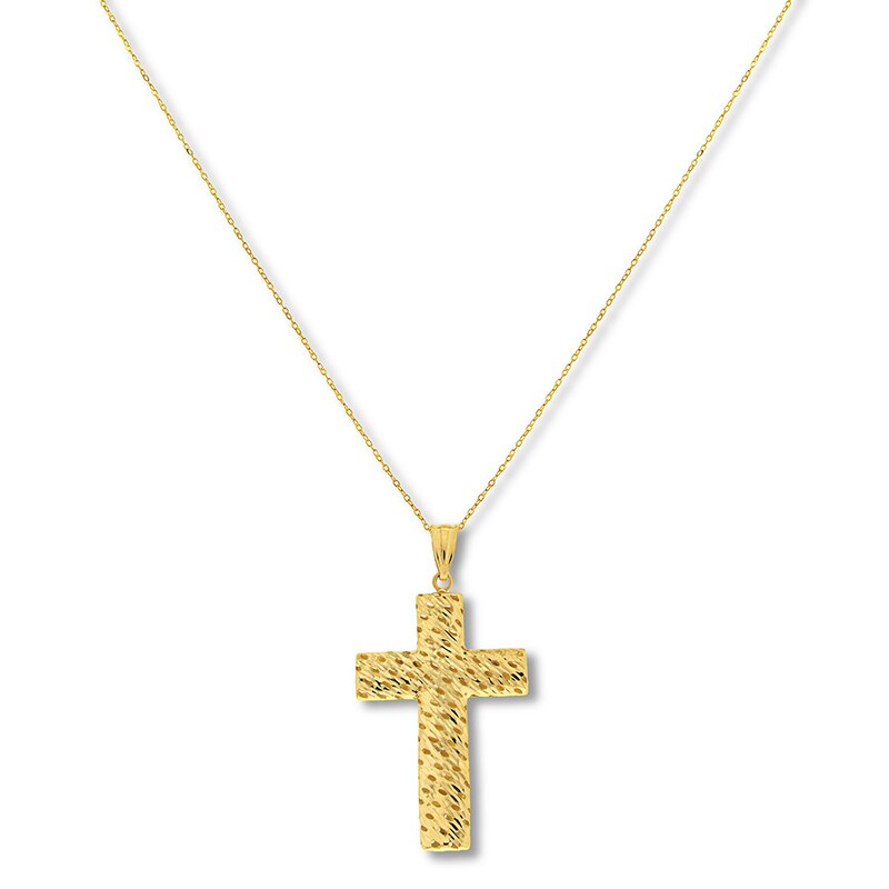 Main Image 1 of Textured Cross Necklace 14K Yellow Gold 17"