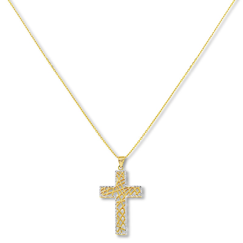 Textured Cross Necklace 14K Two-Tone Gold 17"