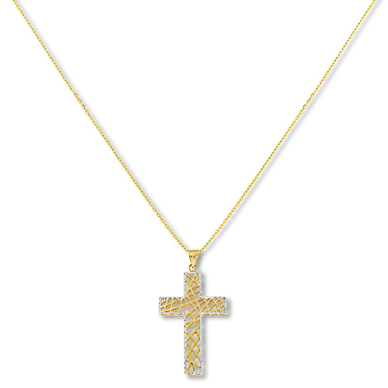 Main Image 1 of Textured Cross Necklace 14K Two-Tone Gold 17"