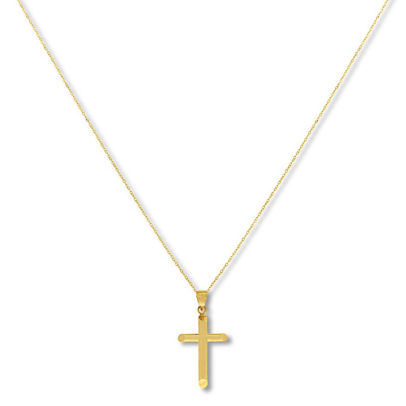 14K Yellow Gold Cross Pendant on an Adjustable 14K Yellow Gold Chain Necklace 