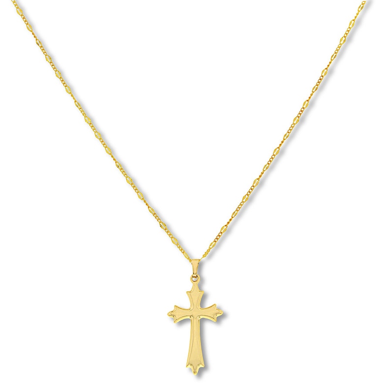 Main Image 1 of Gothic Cross Necklace 14K Yellow Gold 18"