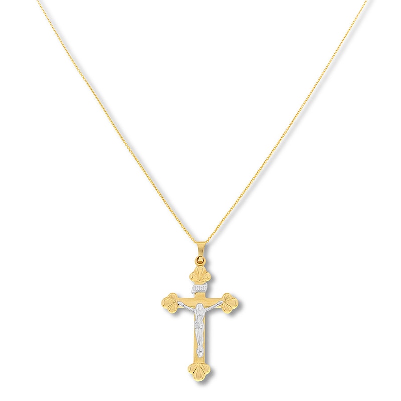 Gothic Crucifix Necklace 14K Two-Tone Gold 18"