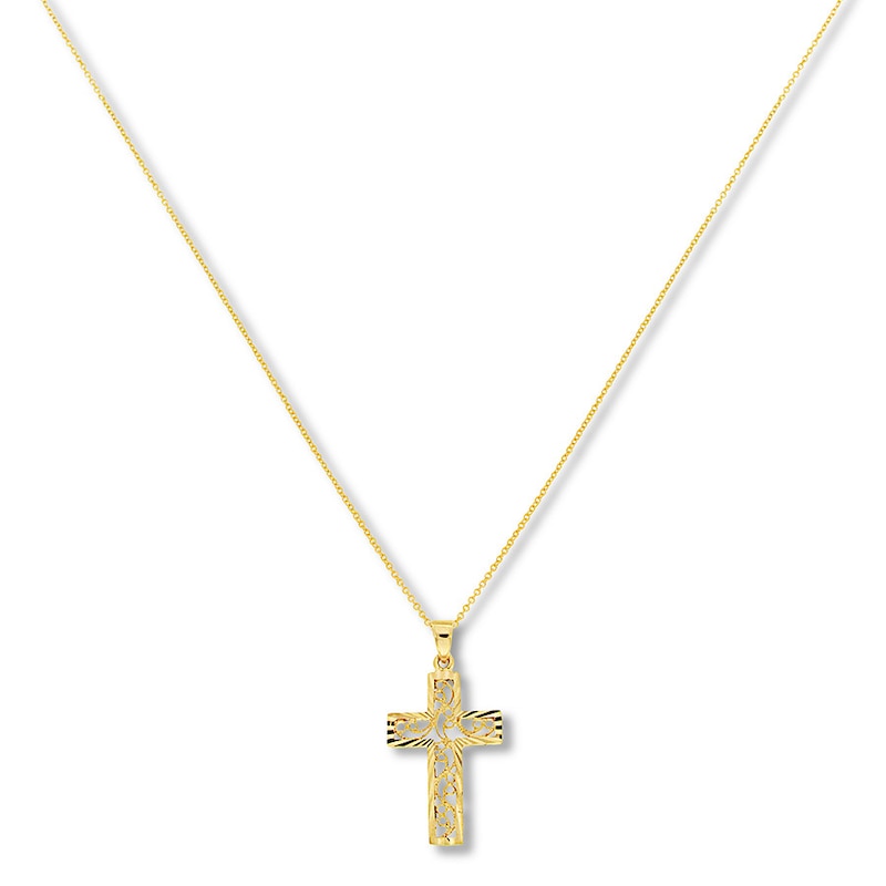 Open Trellis Cross Necklace 14K Yellow Gold 18"