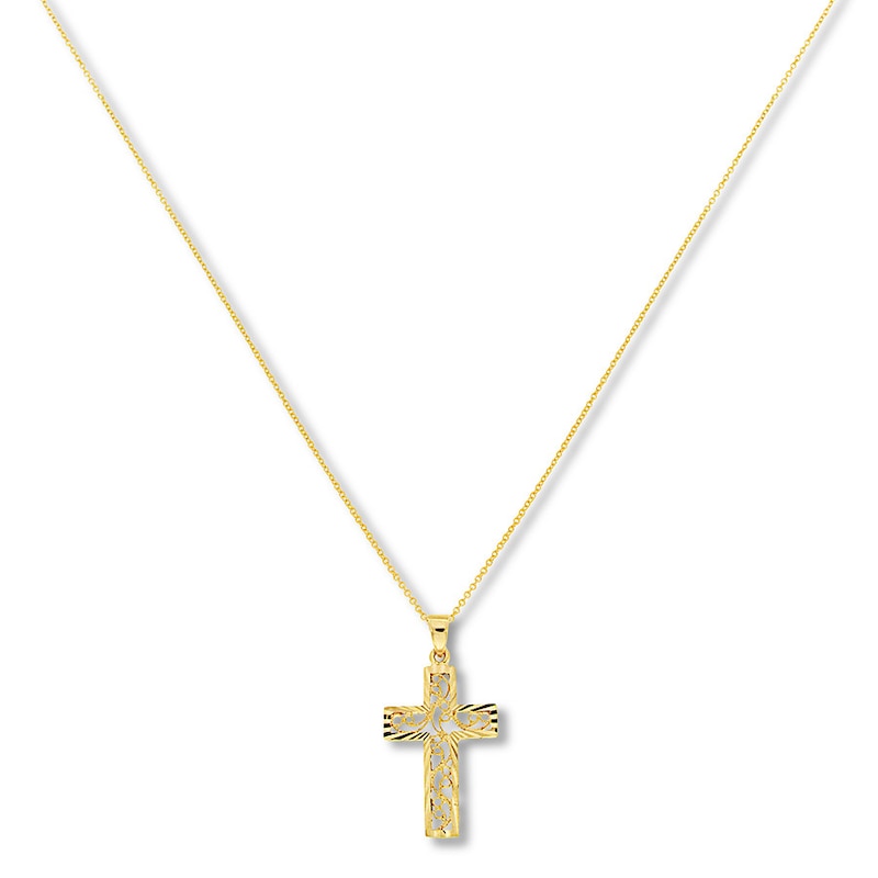 Main Image 1 of Open Trellis Cross Necklace 14K Yellow Gold 18"