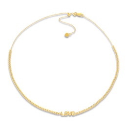 Love Curb Chain Choker Necklace 14K Yellow Gold 12"