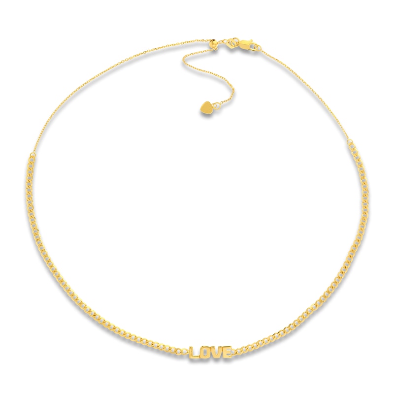 Main Image 1 of Love Curb Chain Choker Necklace 14K Yellow Gold 12"