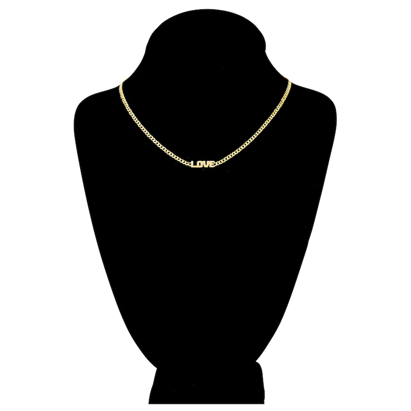 Love Curb Chain Choker Necklace 14K Yellow Gold 12"