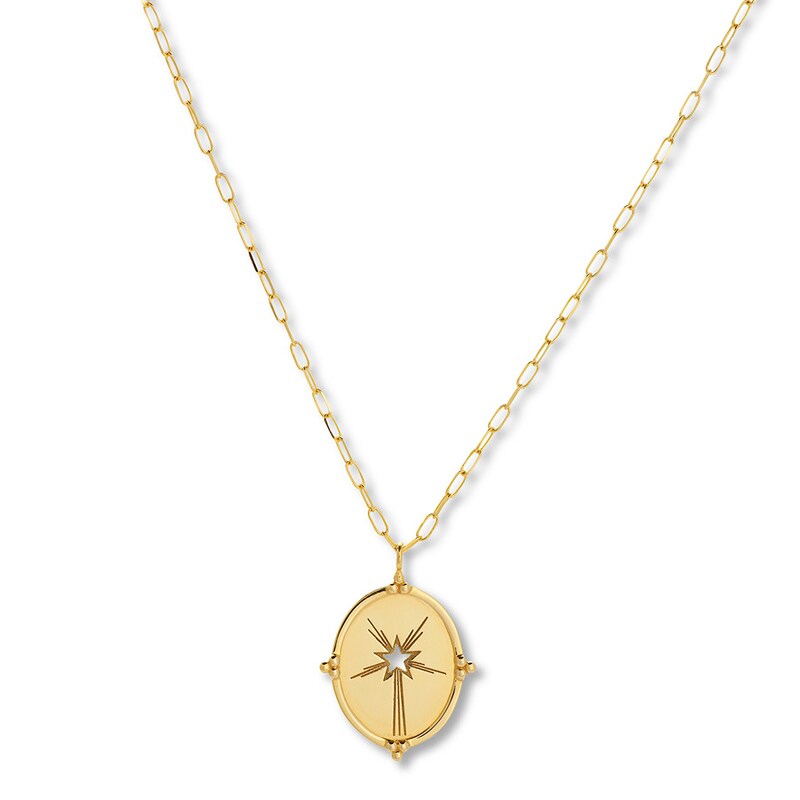 Main Image 1 of Oval Star Medallion Necklace 14K Yellow Gold 22"