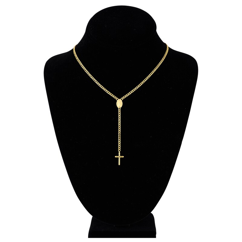 Madonna and Crucifix Choker 14K Yellow Gold 15" Adjustable