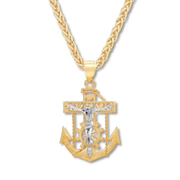 Men's Crucifix and Anchor Necklace 10K Two-Tone Gold 22&quot;