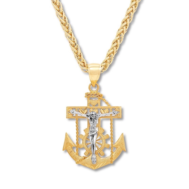 Main Image 1 of Men's Crucifix and Anchor Necklace 10K Two-Tone Gold 22"