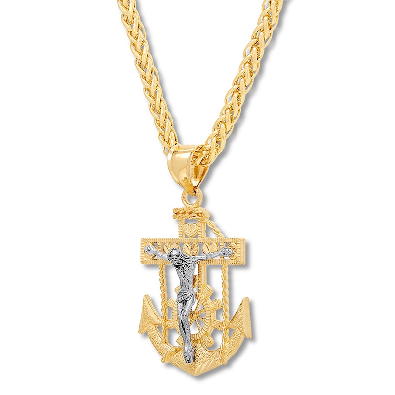 Main Image 2 of Men's Crucifix and Anchor Necklace 10K Two-Tone Gold 22"