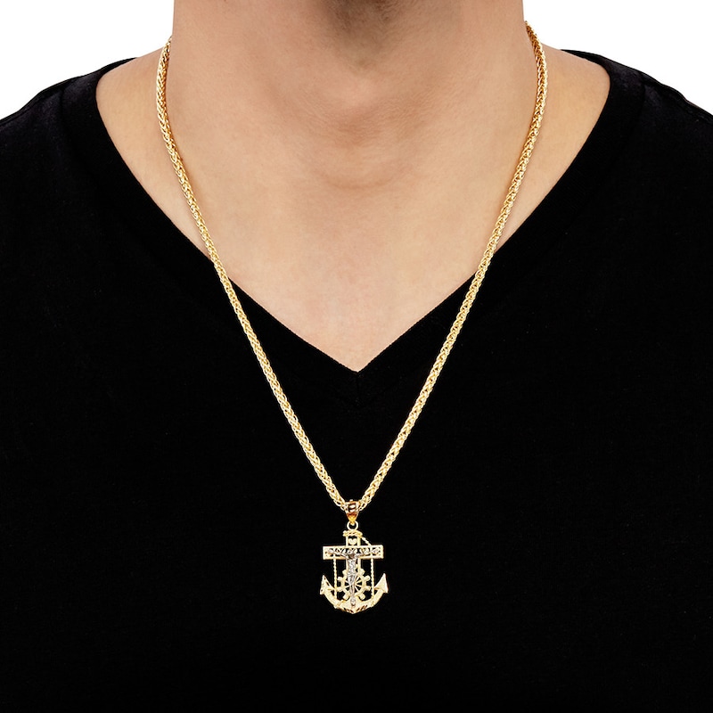Men's Crucifix and Anchor Necklace 10K Two-Tone Gold 22"