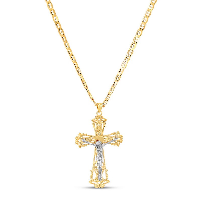 Crucifix Chain Necklace 10K Two-Tone Gold 22"