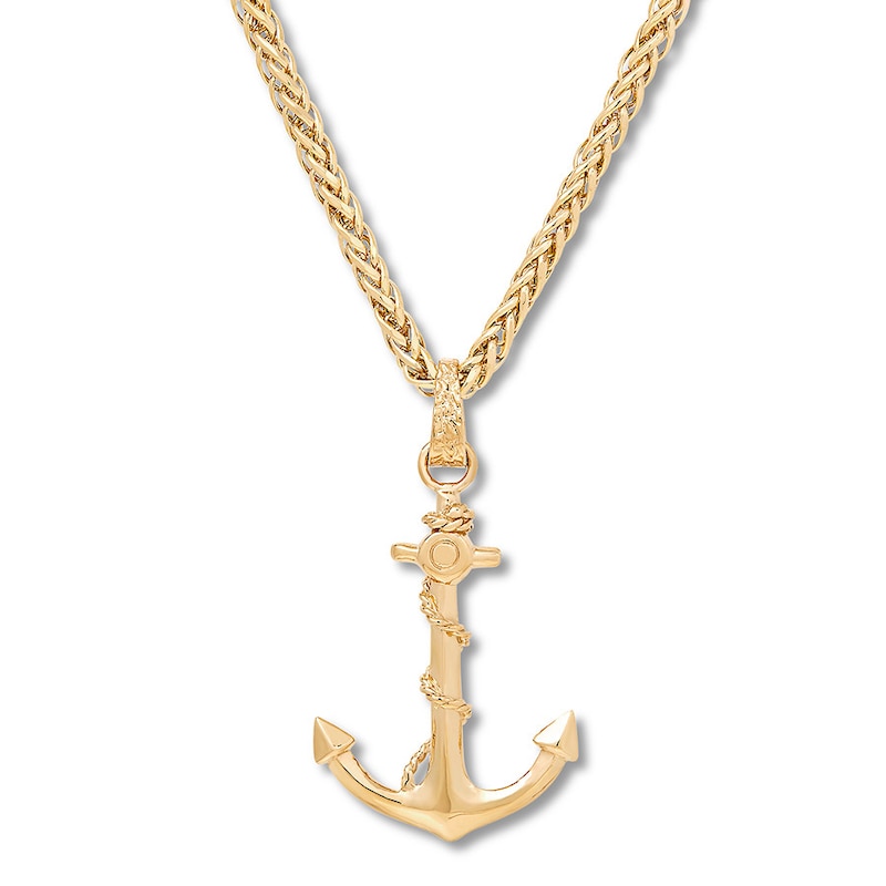 Main Image 1 of Men's Anchor Necklace 10K Yellow Gold 22" Length