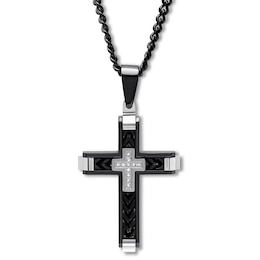 Diamond Cross Necklace 1/15 ct tw Stainless Steel 24"