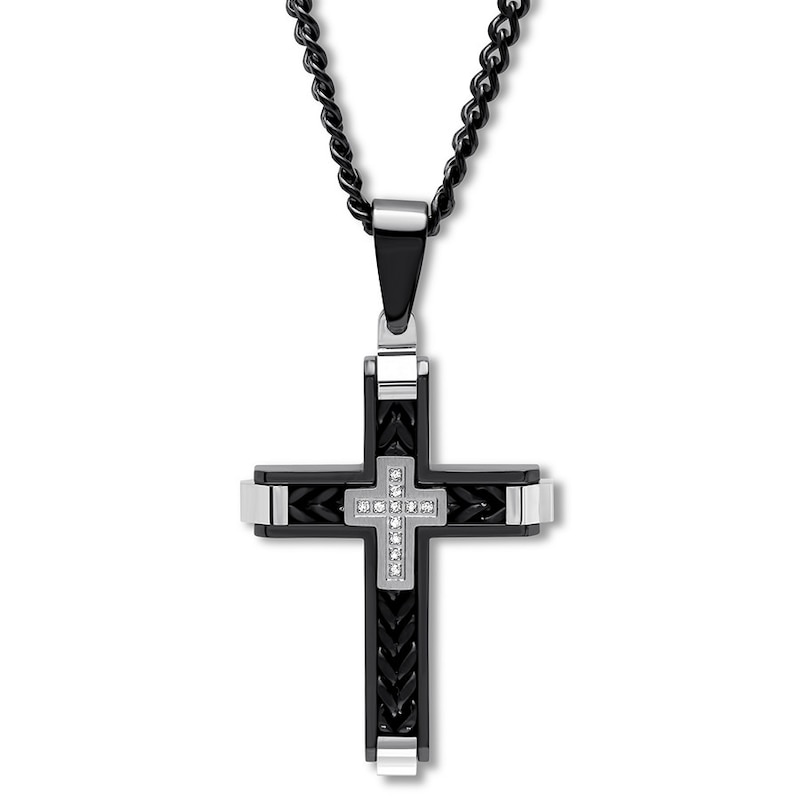 Main Image 1 of Diamond Cross Necklace 1/15 ct tw Stainless Steel 24"