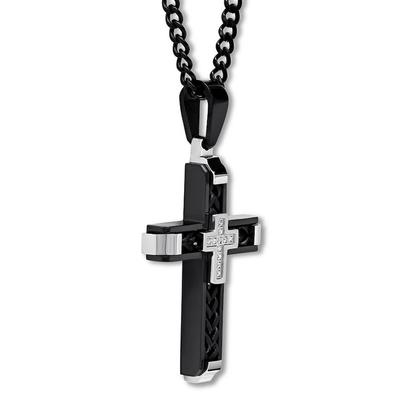 Main Image 2 of Diamond Cross Necklace 1/15 ct tw Stainless Steel 24"