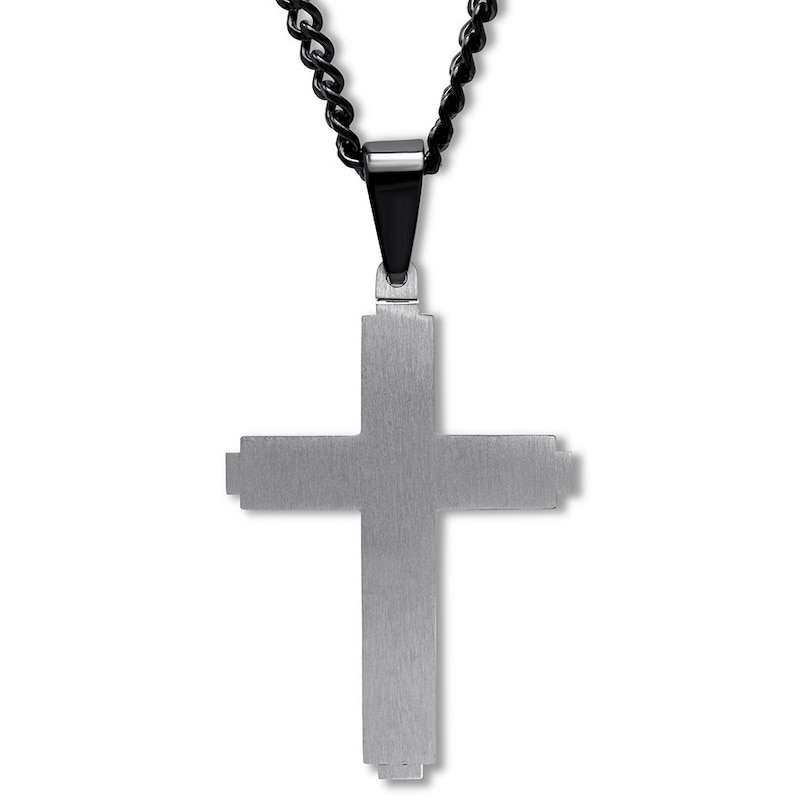Main Image 4 of Diamond Cross Necklace 1/15 ct tw Stainless Steel 24"