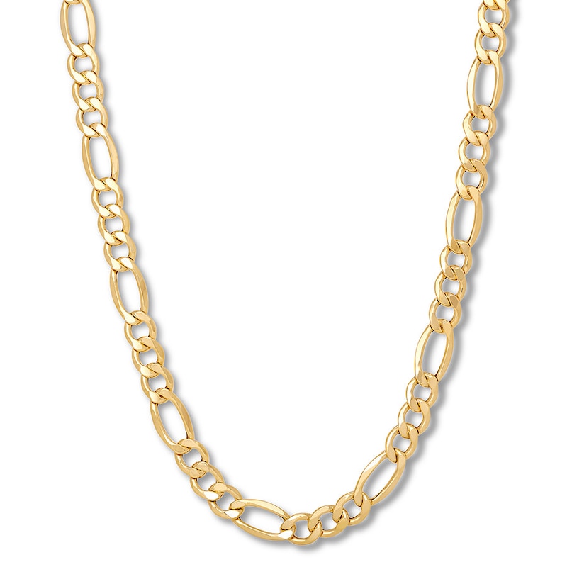 Hollow Figaro Chain Necklace 10K Yellow Gold 22" 9.4mm