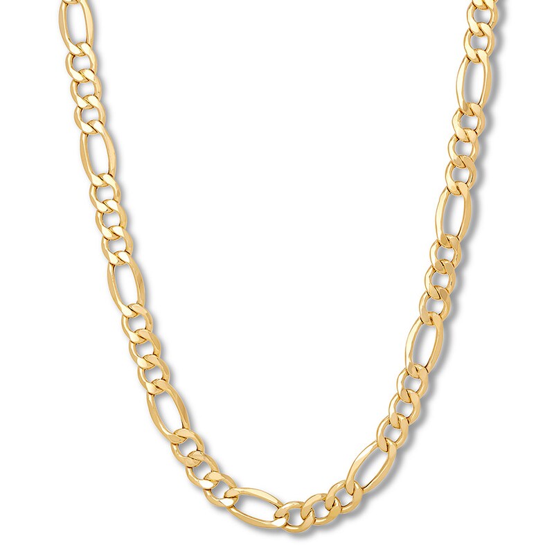 Hollow Figaro Chain Necklace 10K Yellow Gold 22" 9.4mm