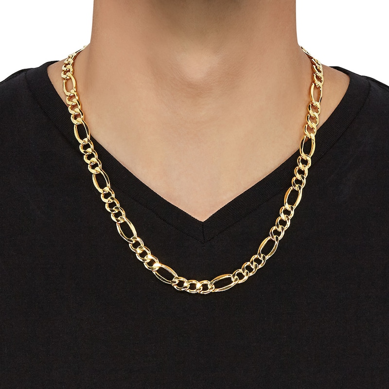 Hollow Figaro Chain Necklace 10K Yellow Gold 22" 9.4mm