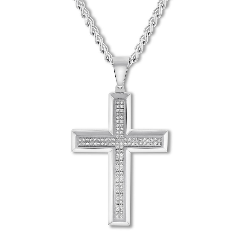 Main Image 1 of Diamond Cross Necklace 1/2 ct tw Stainless Steel 24"