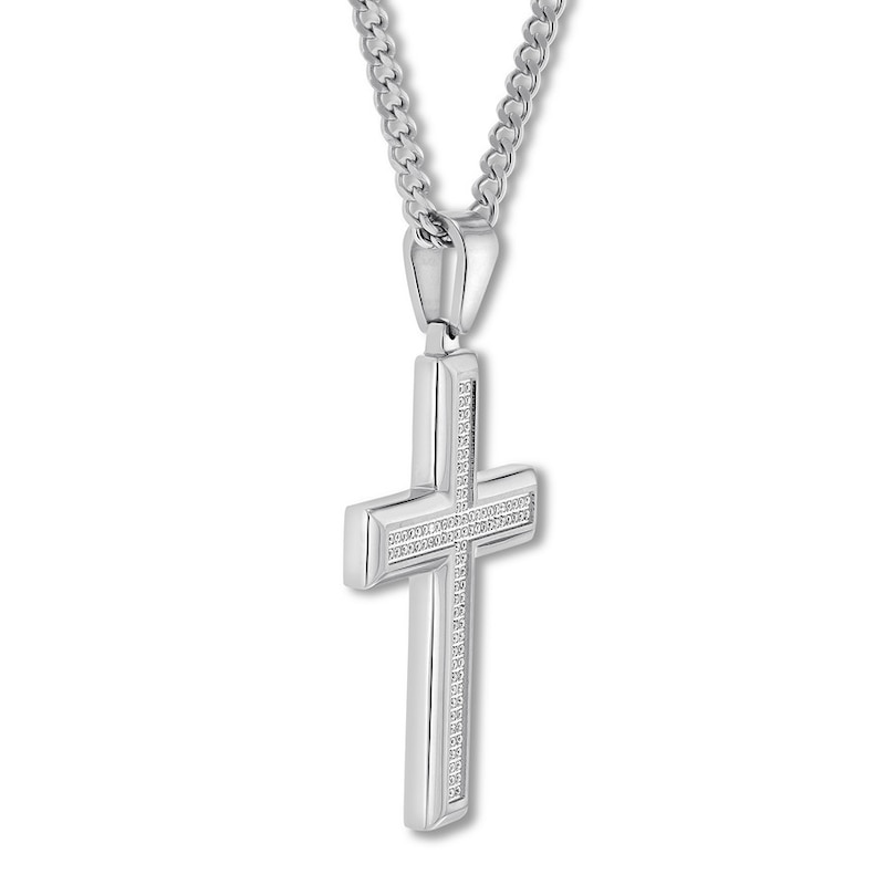 Diamond Cross Necklace 1/2 ct tw Stainless Steel 24"