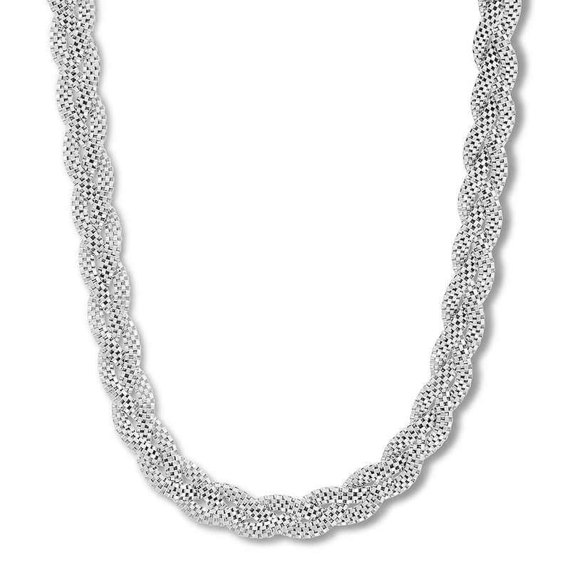 Braided Popcorn Chain Necklace Sterling Silver 16"