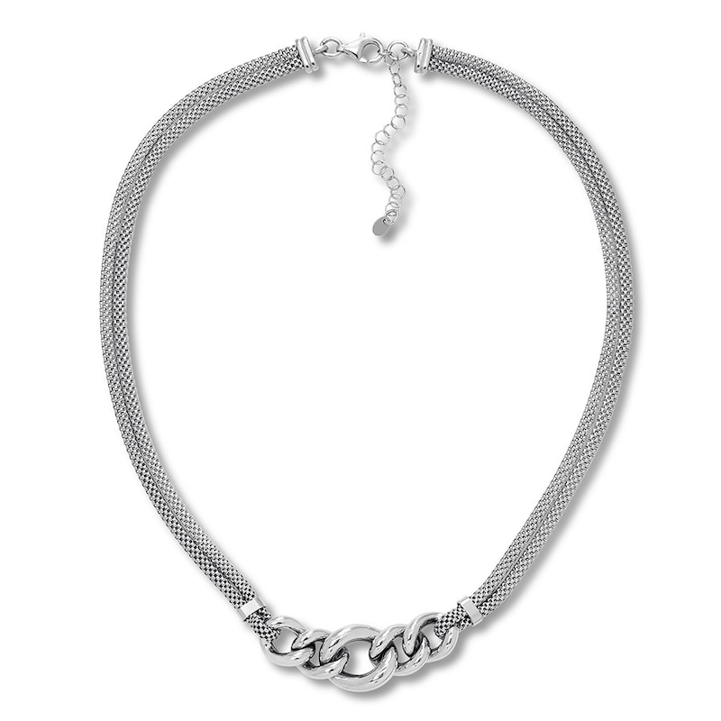 Main Image 1 of Curb & Popcorn Chain Necklace Sterling Silver 16"