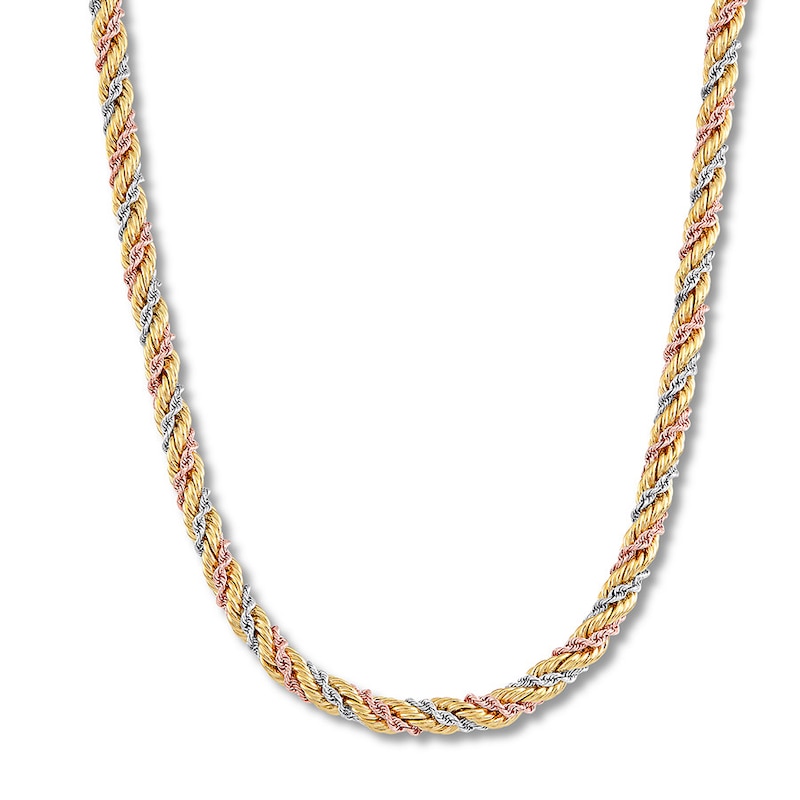 Hollow Rope Chain Necklace 14K Tri-Tone Gold 18