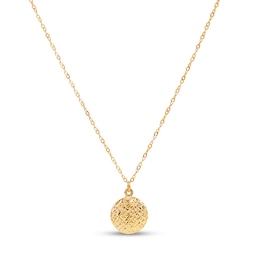 Textured Disc Necklace 10K Yellow Gold 17&quot;