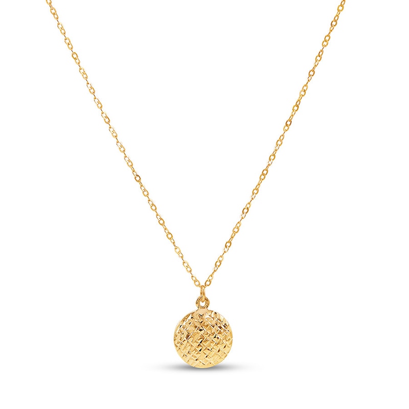 Textured Disc Necklace 10K Yellow Gold 17"