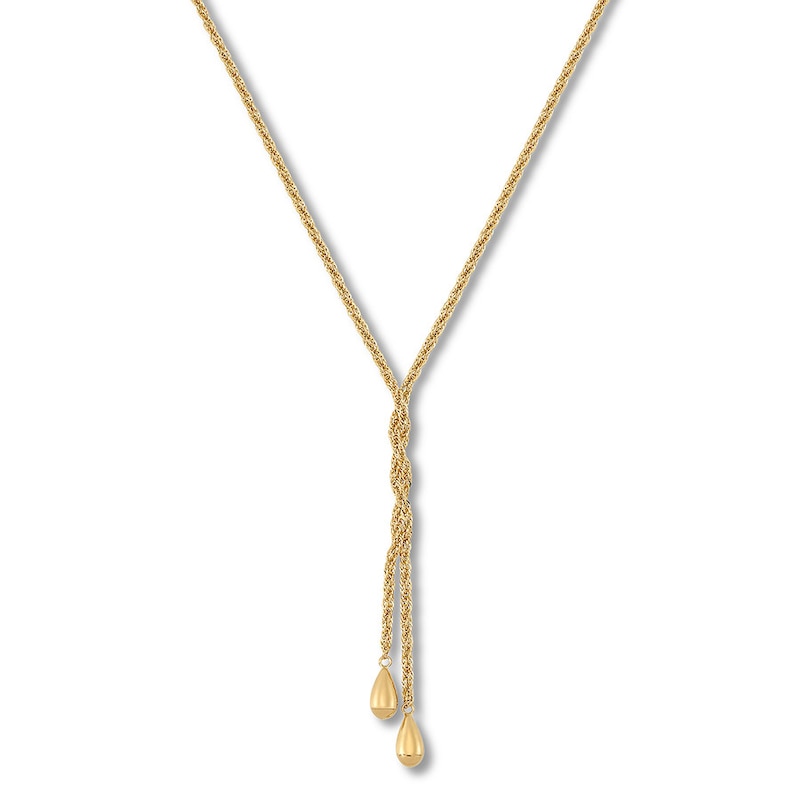Main Image 1 of Rope Chain Teardrop Lariat Necklace 10K Yellow Gold 17"