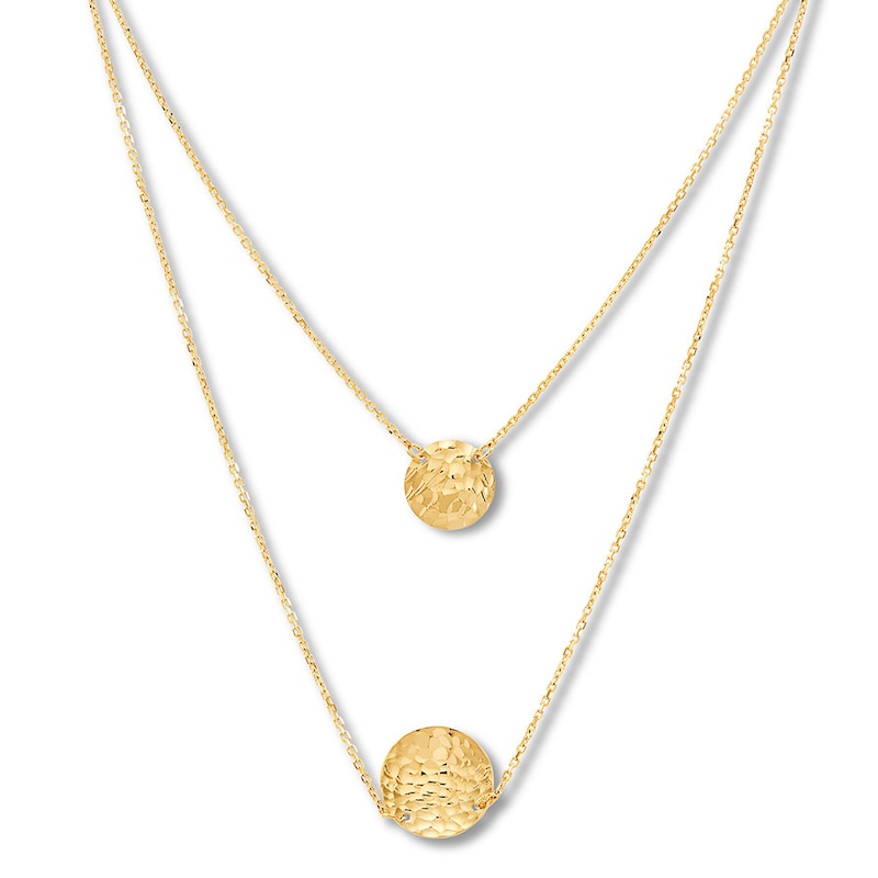 Textured Disc Layered Necklace 10K Yellow Gold 17