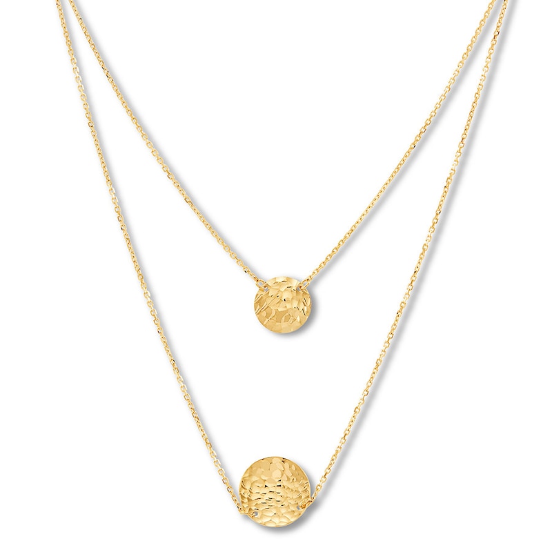 Main Image 1 of Textured Disc Layered Necklace 10K Yellow Gold 17" Length