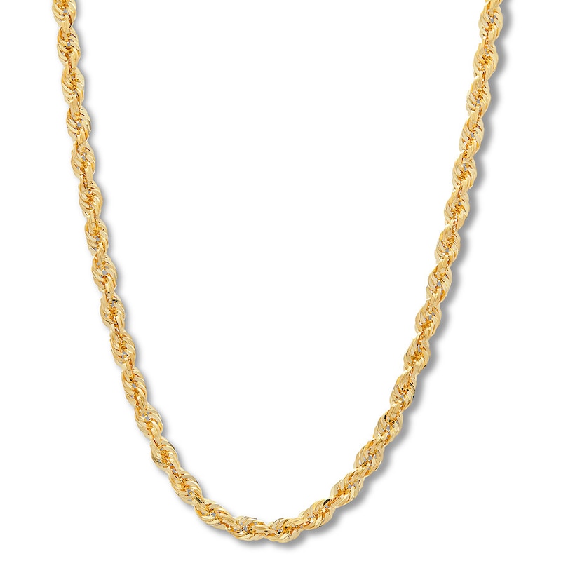 Men's 7mm 14k Yellow Gold Hollow Rope Chain Necklace, 18 Inch