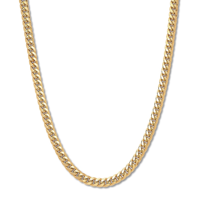 Hollow Miami Curb Chain Necklace 10K Yellow Gold 22" 7.4mm