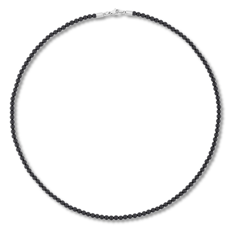 Black Onyx Bead Necklace Stainless Steel 24"